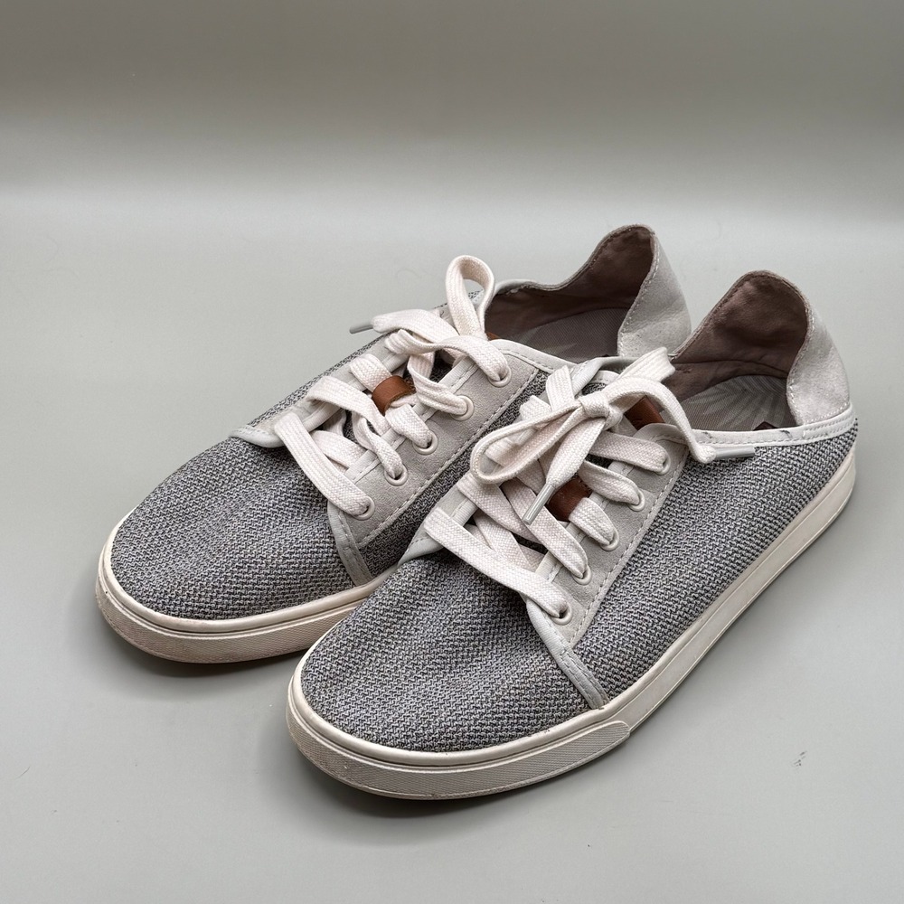 OluKai Pehuea Li Womens 8 Grey Mesh Lace Up Sneakers 20379-2020 Tapa White